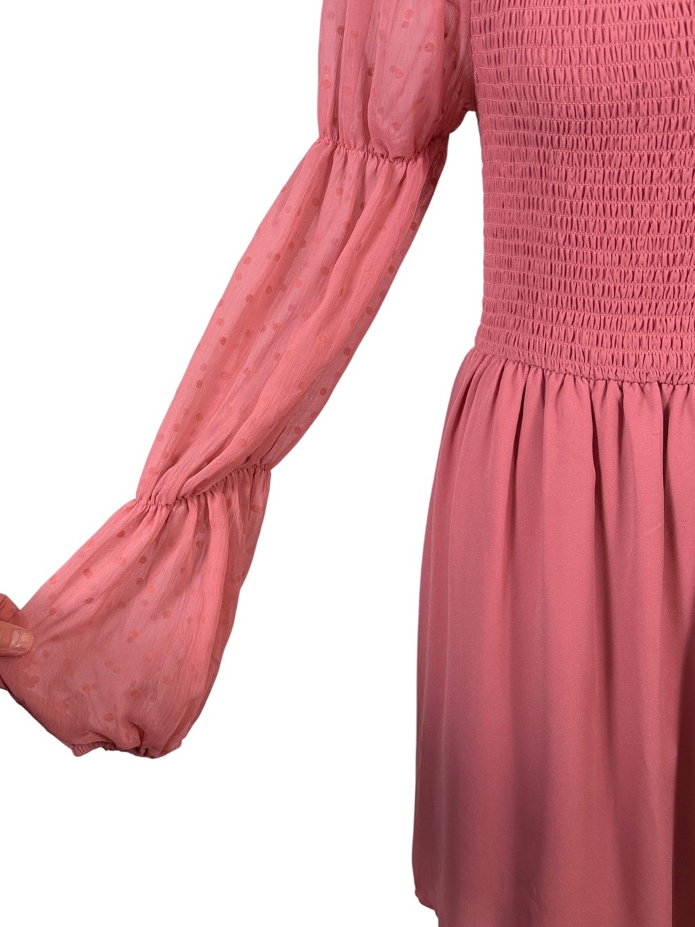 Allison & Kelly Dusty Rose Smocked Swiss Dot Puff Sleeve Dress M - Picture 6 of 10